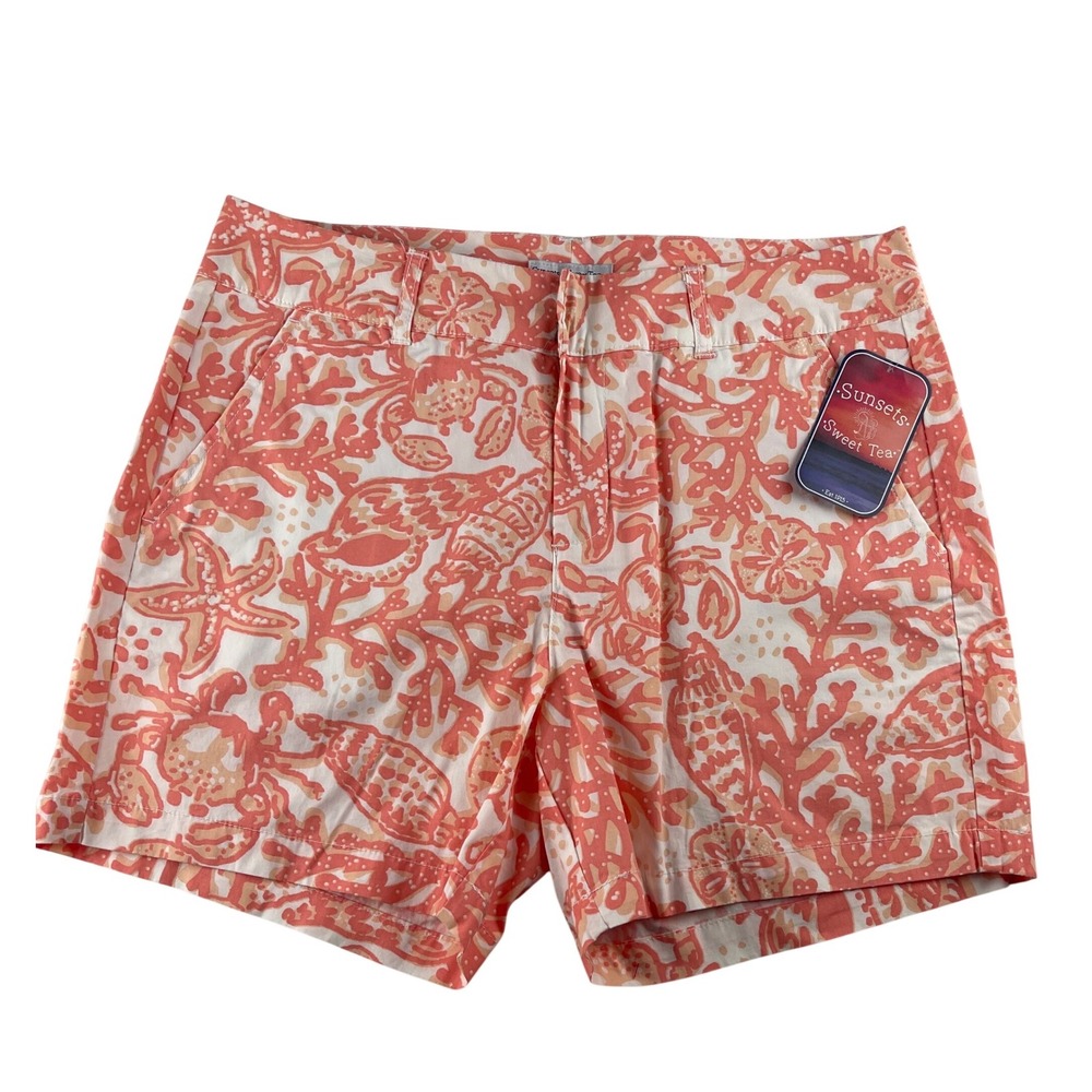Sunsets & Sweet Tea Womens Summer Melon Starfish Coral Shorts Size 10‎ NWT